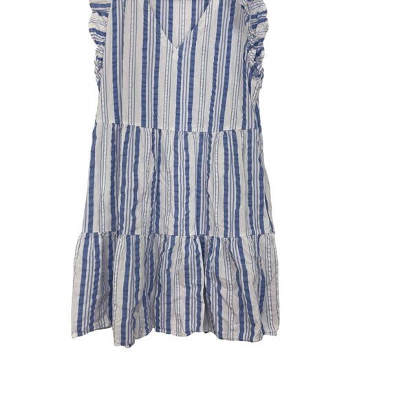Blue & White Striped Ruffle Sleeveless A-Line Dress By Time And Tru Size S (4-6) - Picture 8 of 9